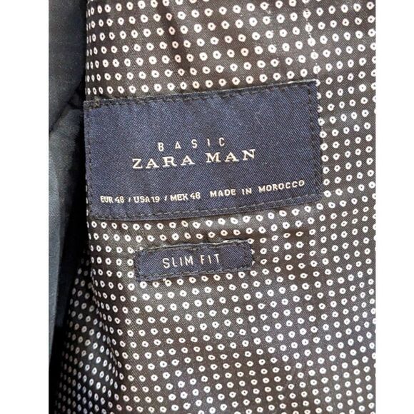 Zara Men's Tuxedo Slim Fit Blue Two Button Blazer Size US 38 - Picture 9 of 9